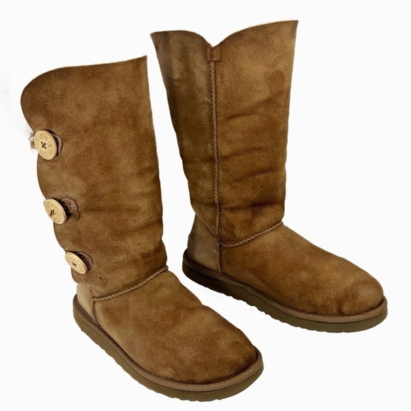 Ugg Eva Brown Suede and Shearling Button Up Boots Womens size 8 - Picture 2 of 15
